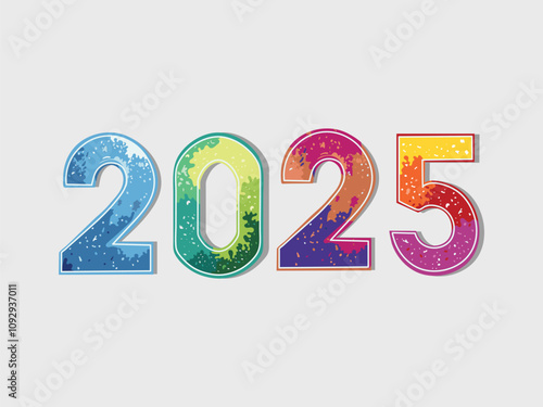 Colorful Splash 2025 Number Texture for Happy New Year Vector Illustration.