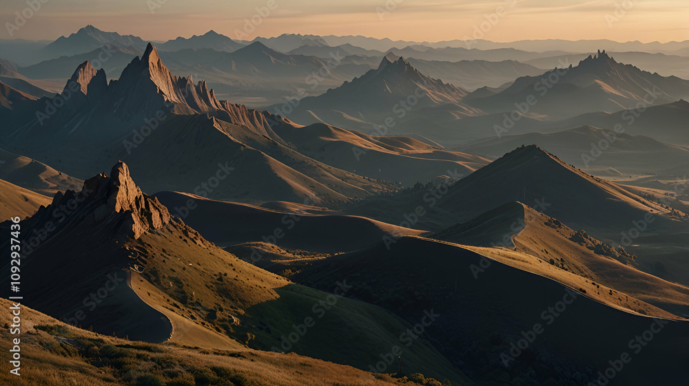 Fototapeta premium Abstract landscape with wavy hills and sharp peaks. Background\Wallpaper