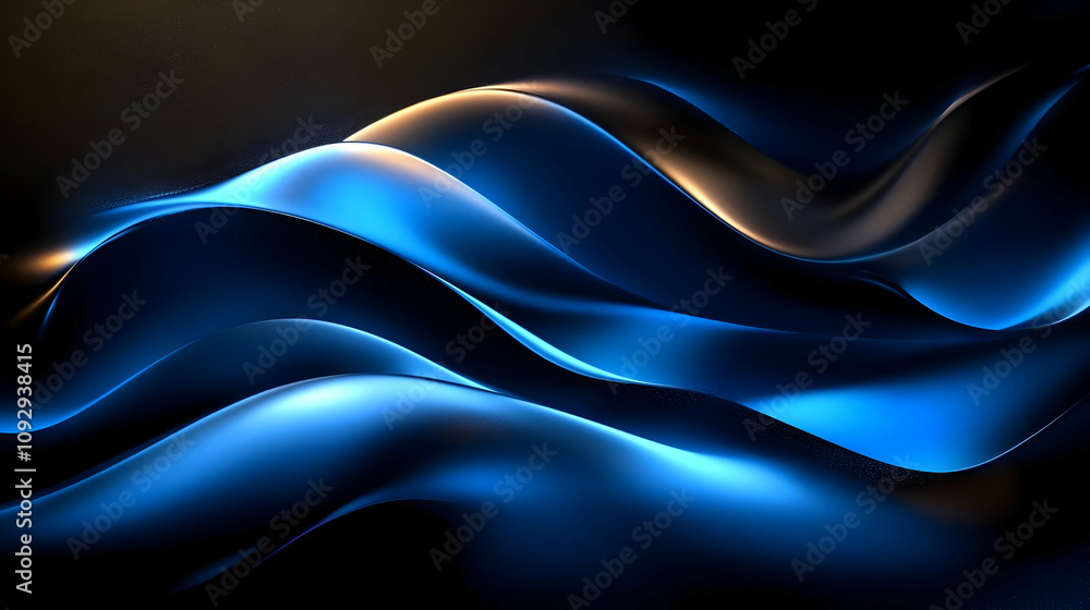 Obraz premium Fluid Blue & Black Waves Abstract Design, Glowing Dynamic Motion Background