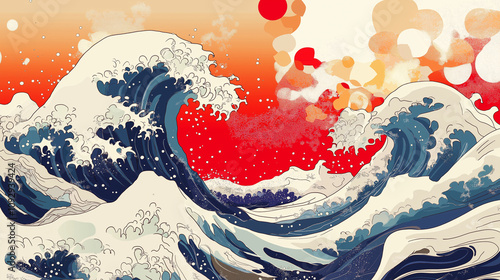 Abstract Wave Art Inspired by the Great Wave off Kanagawa.  Modern Interpretation of a Classic.