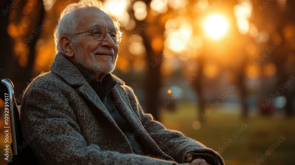 An elderly man with disabilities sitting in a park, using a walking stick and smiling at the sunlight, embracing disabilities and enjoying nature's peace. An elderly man with disabilities sitting in a park, using a walking stick and smiling at the sunlight, embracing disabilities and enjoying nature's peace.