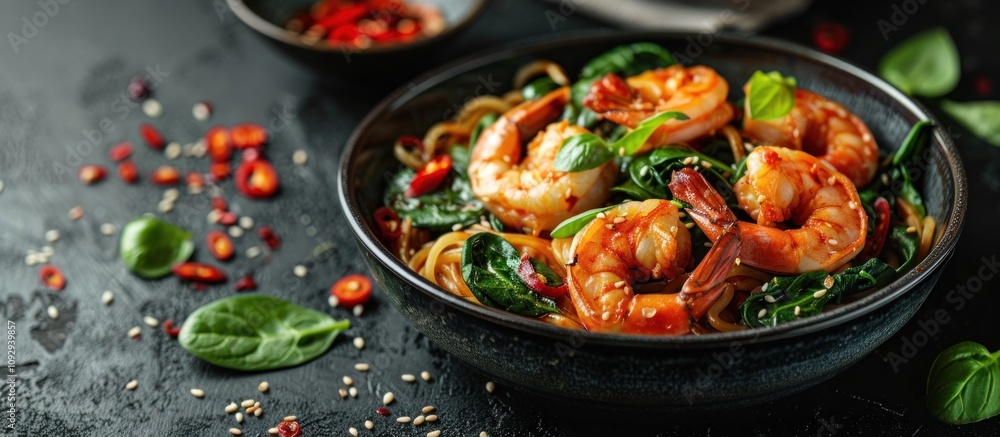 Spicy Shrimp Stir-Fry with Noodles and Spinach Spicy Shrimp Stir-Fry with Noodles and Spinach