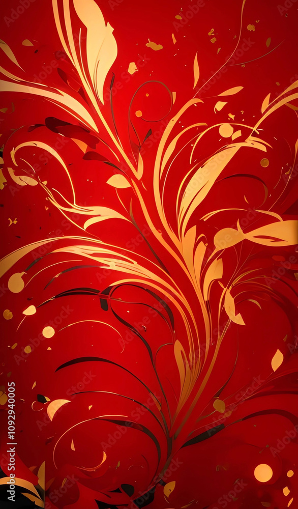 Folha estilo barroco dourada com fundo vermelho. Folha estilo barroco dourada com fundo vermelho.