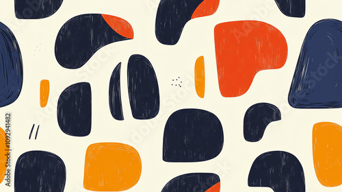 Abstract organic shapes seamless pattern in navy and orange