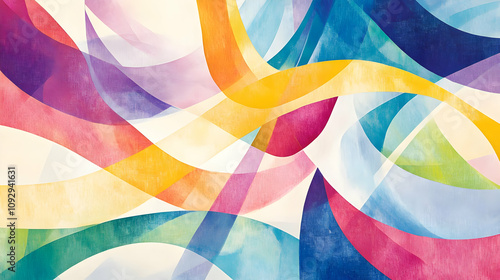 Abstract colorful waves in soft hues create a dynamic and harmonious composition.
