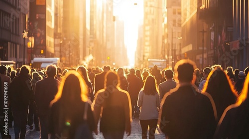 Anonymous crowd of people walking on city street