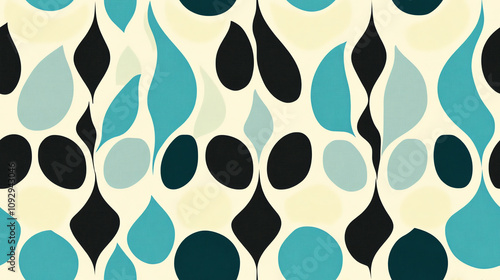 Retro organic shapes seamless pattern in blue tones