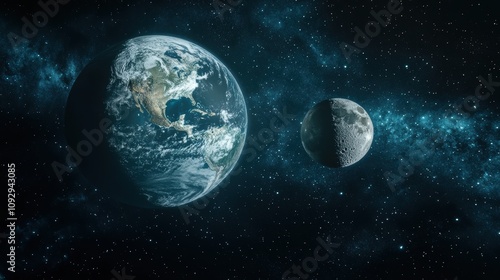 Captivating gigapixel rendering of earth and its moon outer space high fidelity celestial view astronomy concept