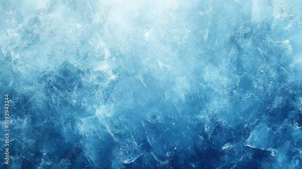 Fototapeta premium Frozen Texture, Beautiful winter natural blue ice texture of surface of frozen. Nature abstract pattern of white cracks. Winter seasonal background, mock up, flat lay, ice texture