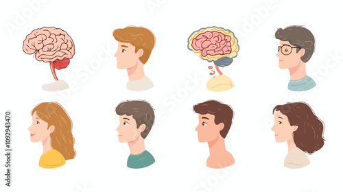 Detailed Illustration of Brain Parts with Men and Women