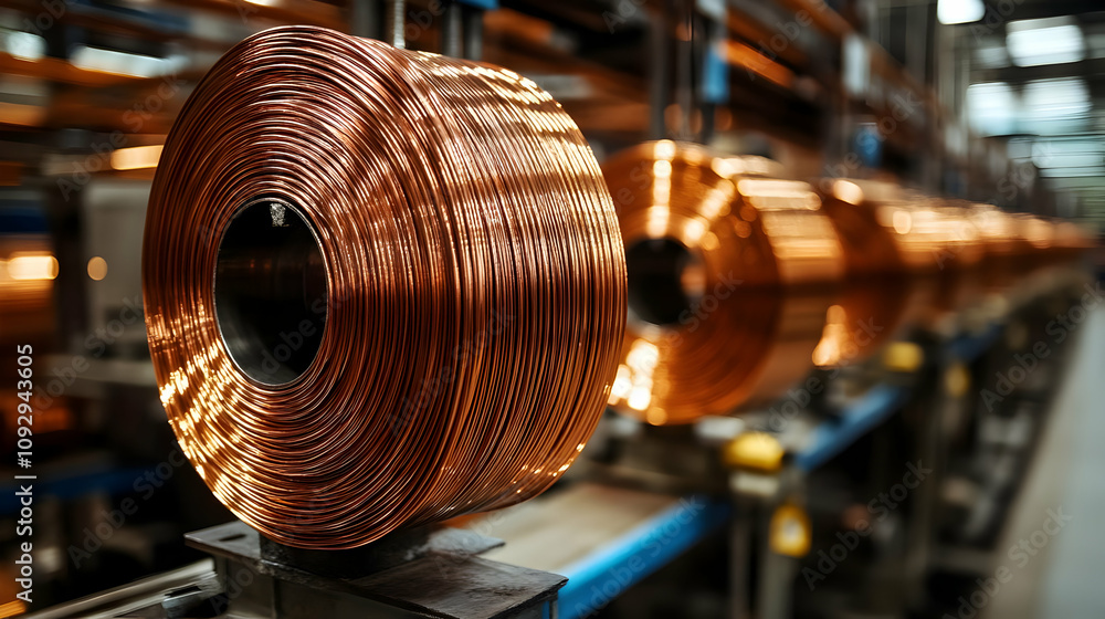 Copper Wire Manufacturing: Reels of Shiny Metal Copper Wire Manufacturing: Reels of Shiny Metal