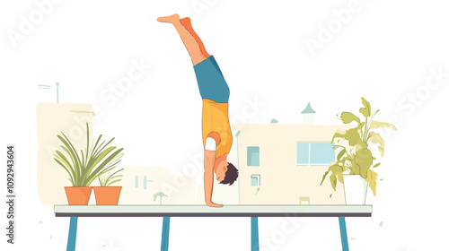 Man Performing Handstand on Building, Acrobatic Stunt in Urban Setting