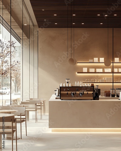 Modern coffee shop interior with minimalist design