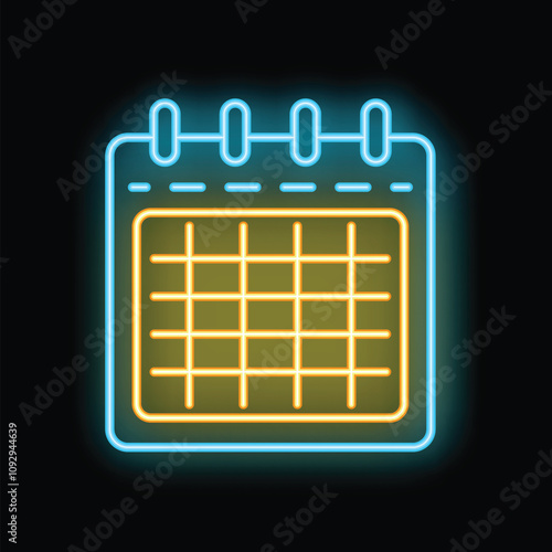 Glowing neon line calendar icon isolated on black background vector illustration