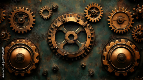 Intricate Gears Interlock: Precise Mechanics, Steampunk Aesthetic