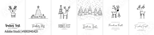 6x Weihnachtskarten Motiv (Din Format) mit dem Schriftzug "Wir wünschen ein Frohes Fest und alles Gute für das kommende Jahr". Moderne Typo, Font & Symbol komplett als Pfade 