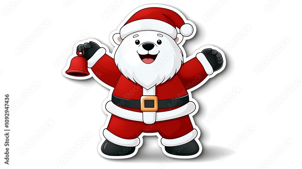 Cute Polar Bear Dressed as Santa Claus with Bell Cute Polar Bear Dressed as Santa Claus with Bell