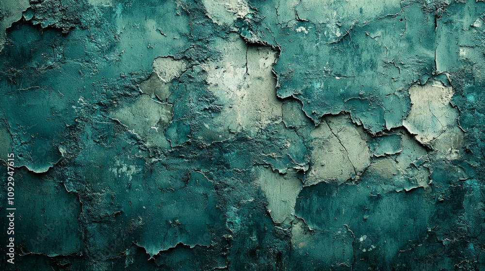 An abstract view of a turquoise wall featuring a variety of cracks and layered textures, this image radiates creativity and showcases artistic imperfection beautifully. An abstract view of a turquoise wall featuring a variety of cracks and layered textures, this image radiates creativity and showcases artistic imperfection beautifully.