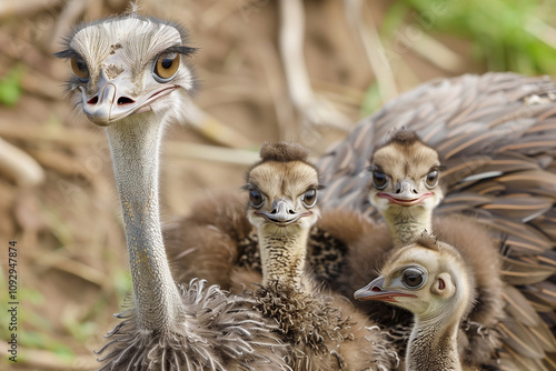 adult ostrich with ostriches