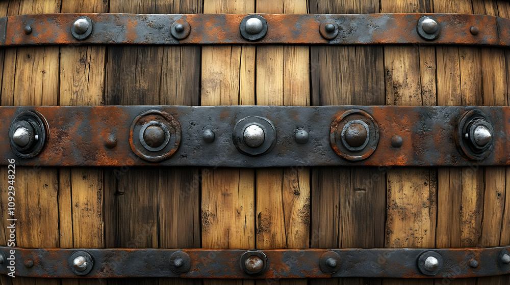 Rustic Wooden Barrel Texture: Aged Wood with Metal Bands Rustic Wooden Barrel Texture: Aged Wood with Metal Bands