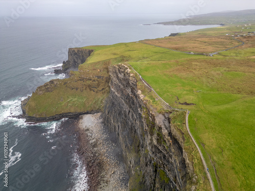 Amazing aerial landscape with the Cliffs of Moher in County Clare, Ireland