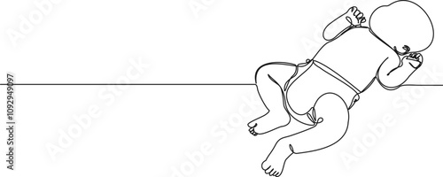 continuous single line drawing of baby lying on its back, line art vector illustration