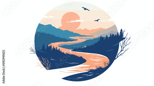 Wild Nature Land River Trail Logo for Adventure Branding