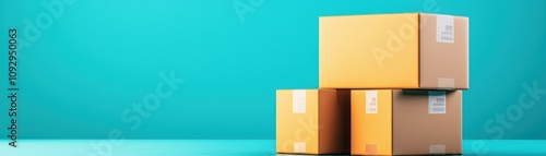 Colorful stacked boxes ready for shipping, symbolizing logistics and modern commerce in a vibrant setting. photo