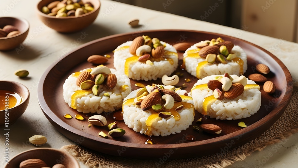 Rice Cakes with Mixed Nuts and Honey Drizzle Rice Cakes with Mixed Nuts and Honey Drizzle