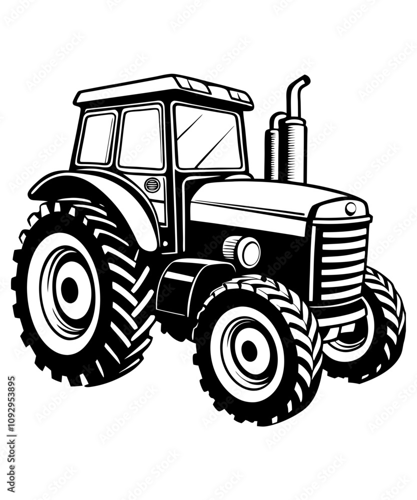 Obraz premium Tractor Vector Illustration - Logo Icon, Line Art, Outline, Silhouette Clipart