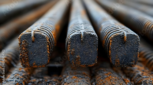 Rusty Metal Rods: Close-Up Texture and Detail, Industrial Construction Material photo