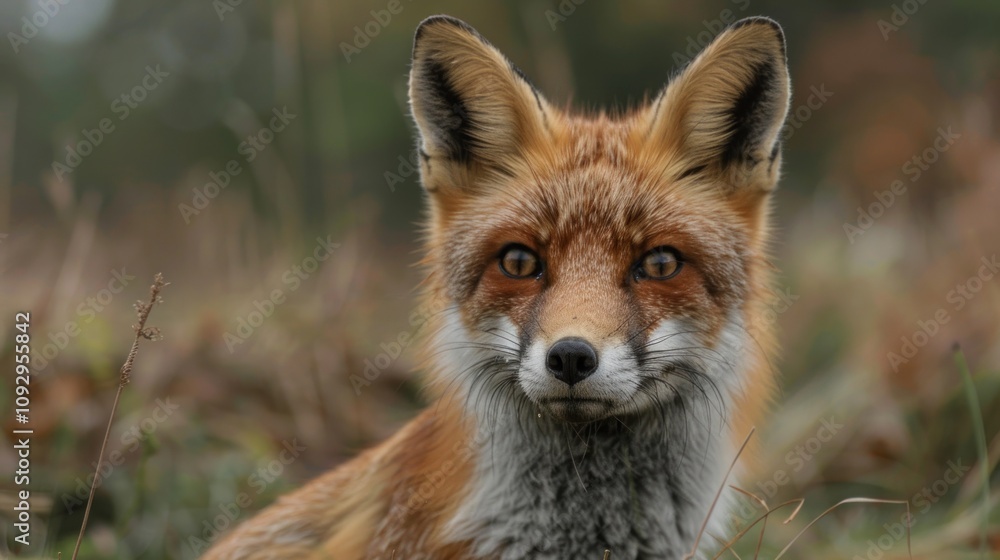 A red fox with big ears and bright eyes, captured in a closeup shot against the backdrop of blurred autumn foliage. A red fox with big ears and bright eyes, captured in a closeup shot against the backdrop of blurred autumn foliage.