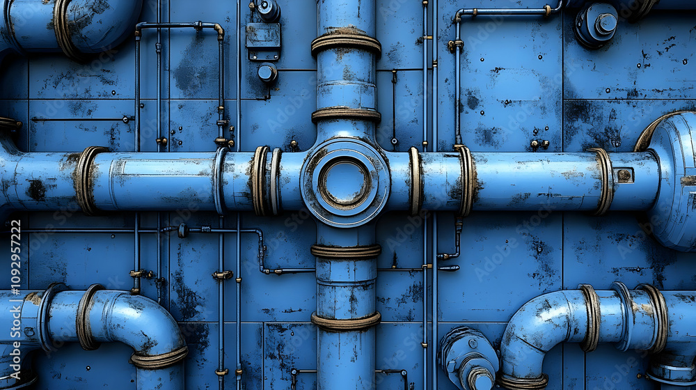 Blue Pipes: Industrial Metal Texture Background Blue Pipes: Industrial Metal Texture Background