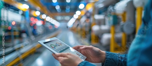 A closeup of hands holding an iPad, with the screen displaying digital warehouse management software on it.