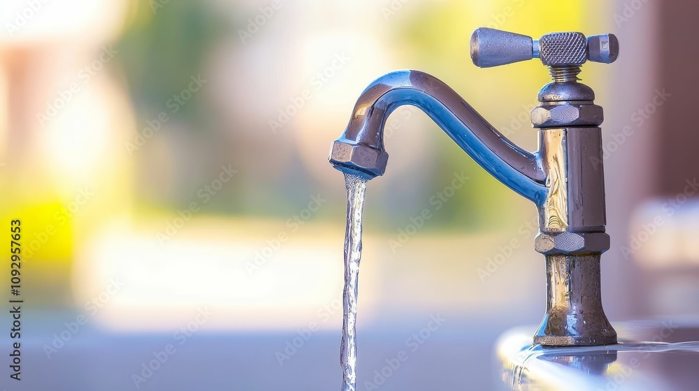 bathtub cleaning sparkle concept, A metallic faucet with water flowing out, set against a blurred background, symbolizing freshness and utility. bathtub cleaning sparkle concept, A metallic faucet with water flowing out, set against a blurred background, symbolizing freshness and utility.