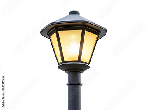 a light pole with a yellow light