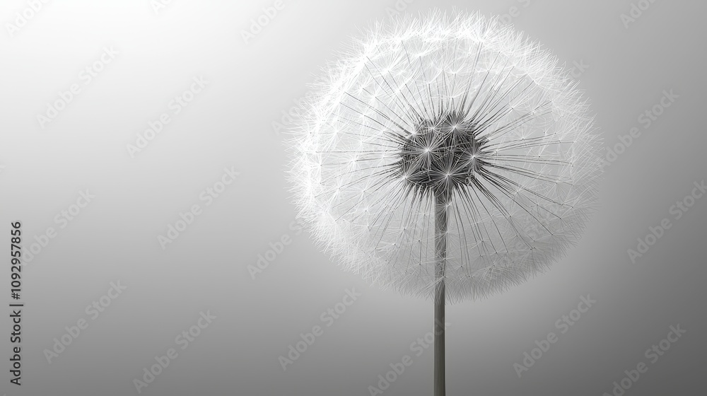 Fototapeta premium Delicate dandelion flower against a minimalistic gray background