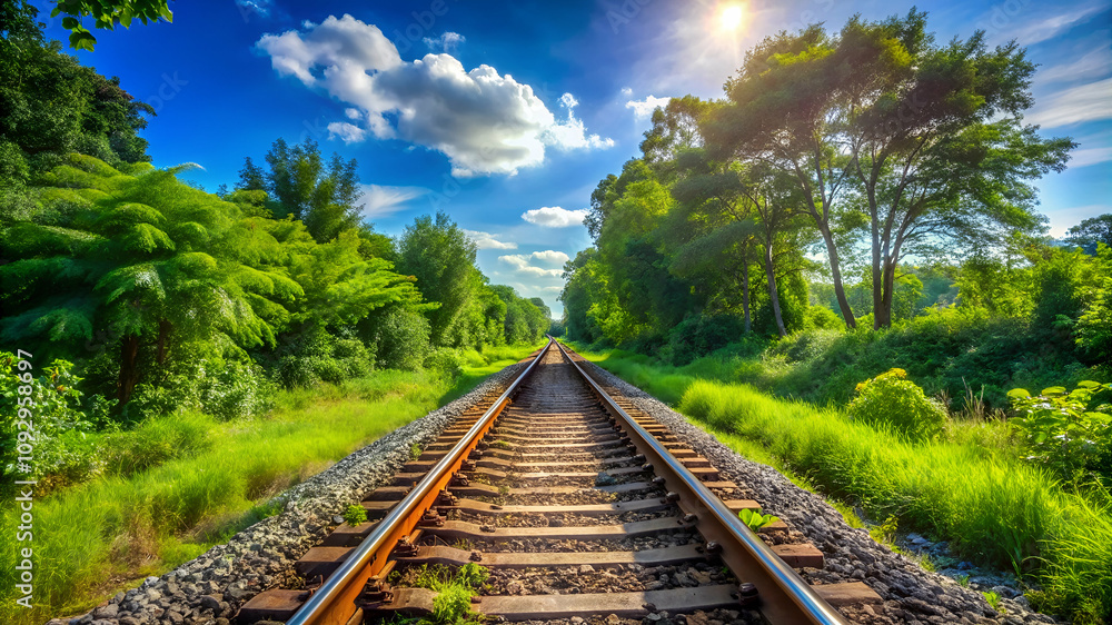 Obraz premium A train track with trees in the background