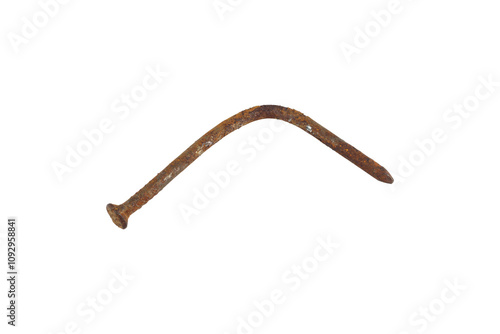 rusty bent nail isolated from background