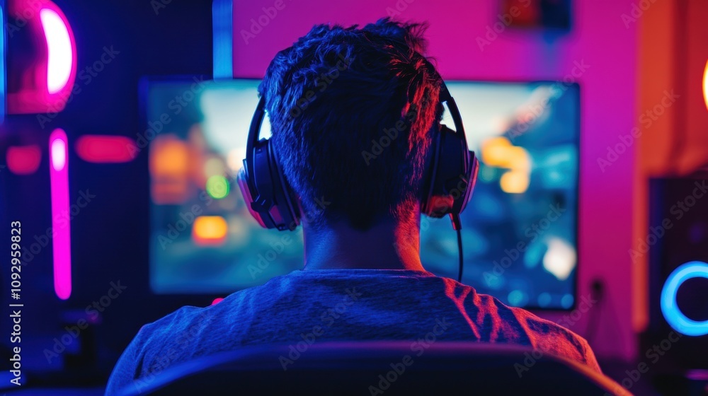 pro gamer man in headphones live streaming while playing online computer game, neon lights, esports, gaming, monitor, play, young, player, internet, enjoyment, cyber, pro gamer man in headphones live streaming while playing online computer game, neon lights, esports, gaming, monitor, play, young, player, internet, enjoyment, cyber,