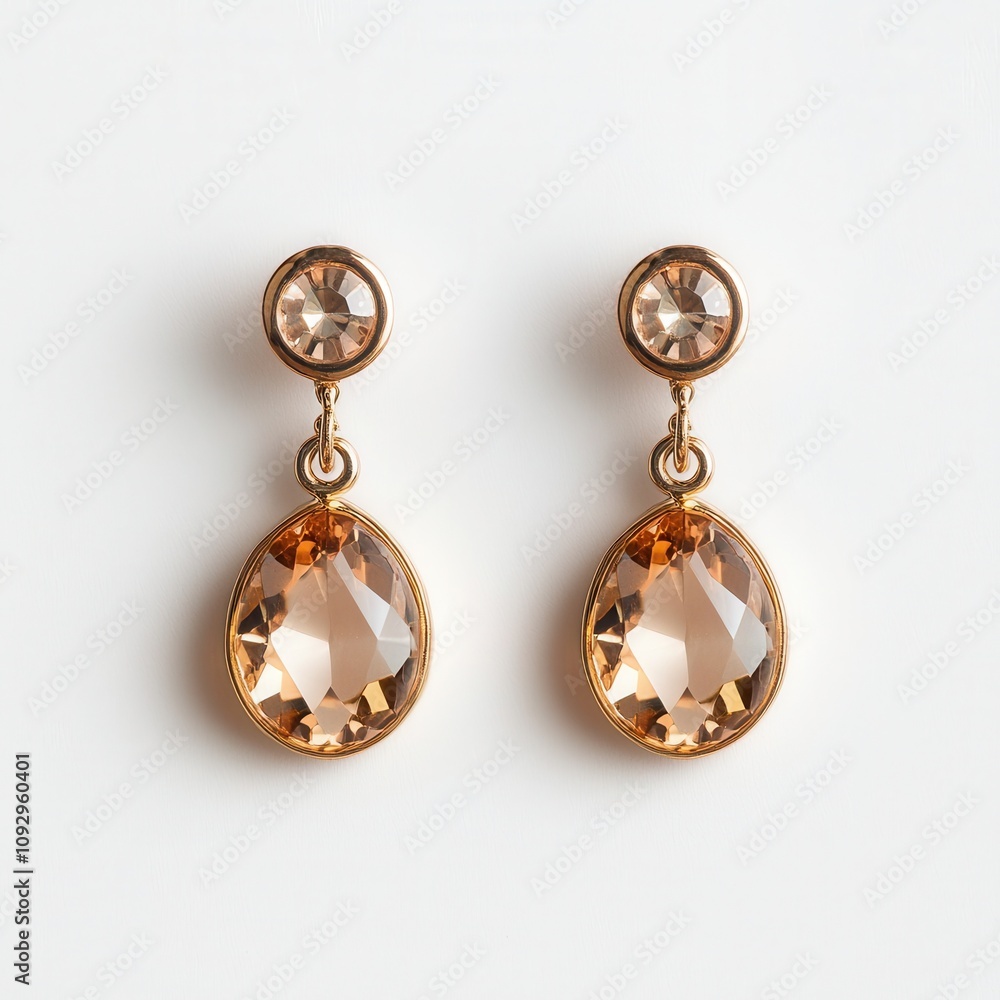 Stylish earrings with sparkling gemstones on a white isolated background. Stylish earrings with sparkling gemstones on a white isolated background.