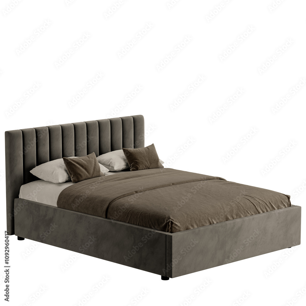 Obraz premium A bed with a brown comforter and pillows