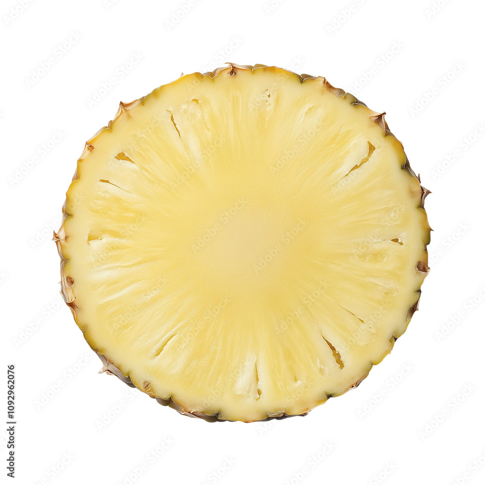 round pineapple slice isolated on transparent background, top view, PNG round pineapple slice isolated on transparent background, top view, PNG