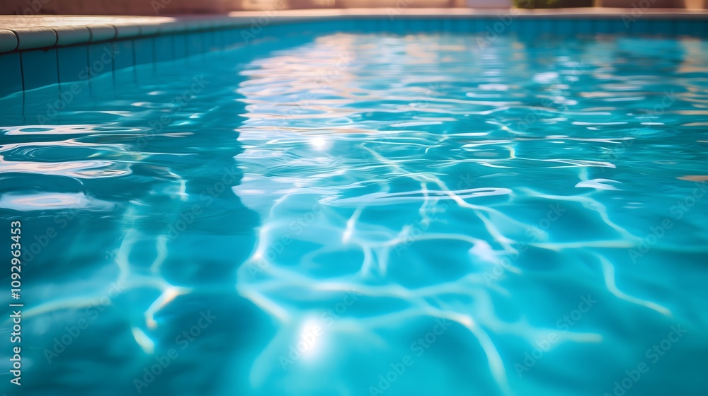 Rippling turquoise swimming pool water surface showing sunlight reflections and caustic wave patterns, copy space Rippling turquoise swimming pool water surface showing sunlight reflections and caustic wave patterns, copy space