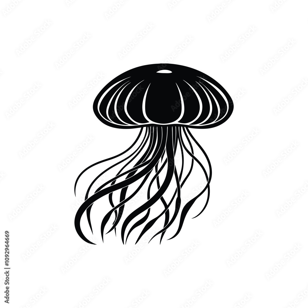 Black and white jellyfish silhouette design vector art illustration Black and white jellyfish silhouette design vector art illustration