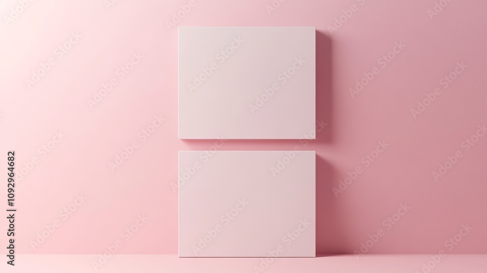 Minimalist pink wall with two blank mock up canvases ready for artistic expression. Generative AI Minimalist pink wall with two blank mock up canvases ready for artistic expression. Generative AI