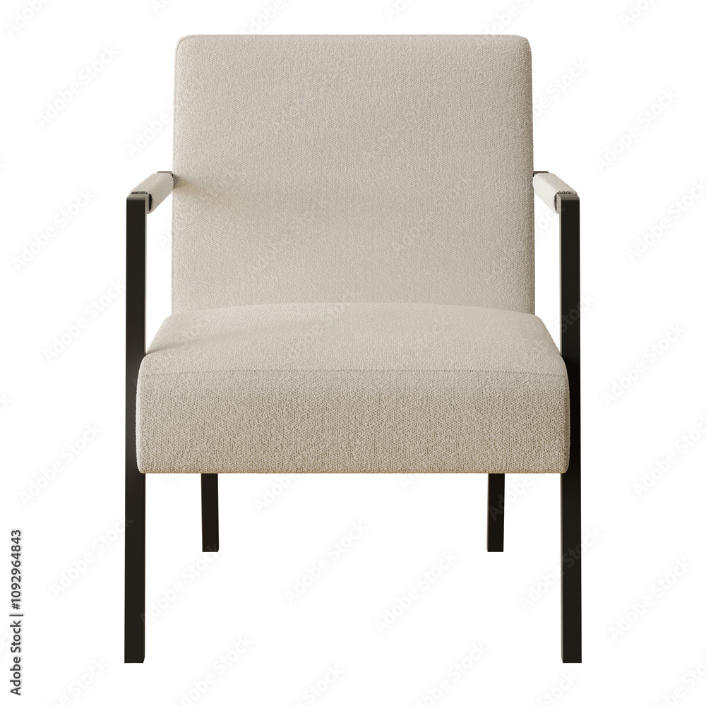 A chair with a black frame and white fabric A chair with a black frame and white fabric