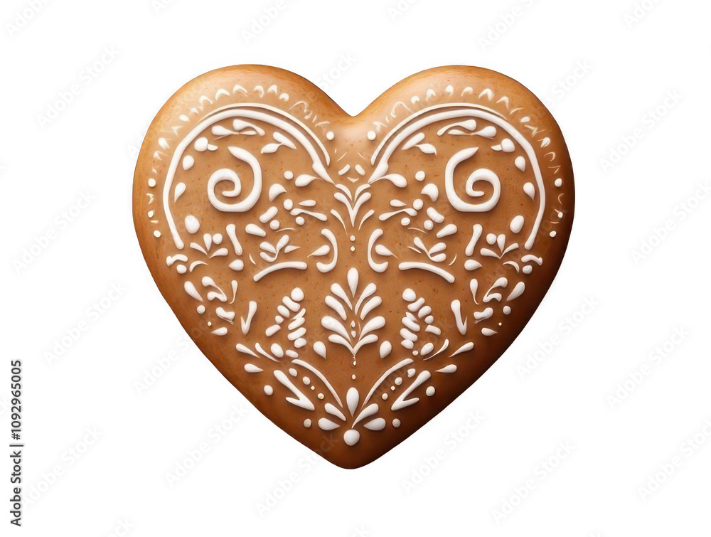 Traditional gingerbread heart cookie isolated on transparent background Traditional gingerbread heart cookie isolated on transparent background