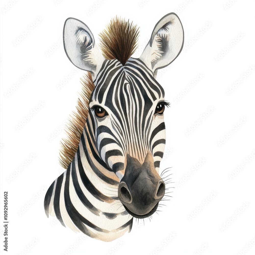 Fototapeta premium A zebra with a brown mane and black and white stripes