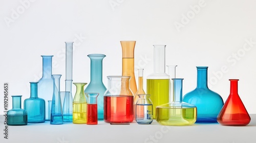 A collection of colorful laboratory glassware showcasing various shapes and sizes.